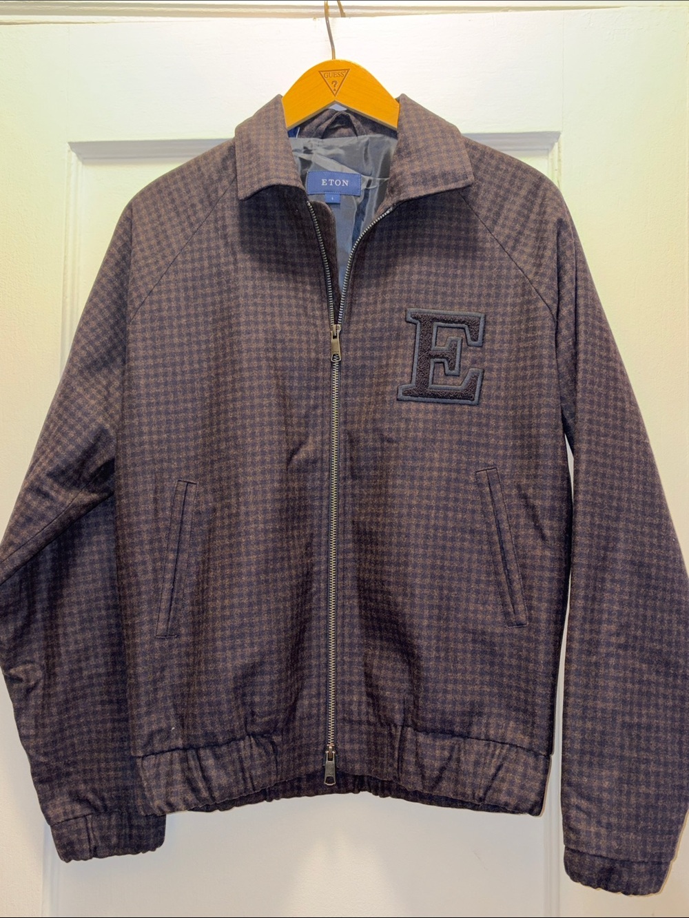 Eton Men's Brown & Navy Houndstooth Bomber Jacket